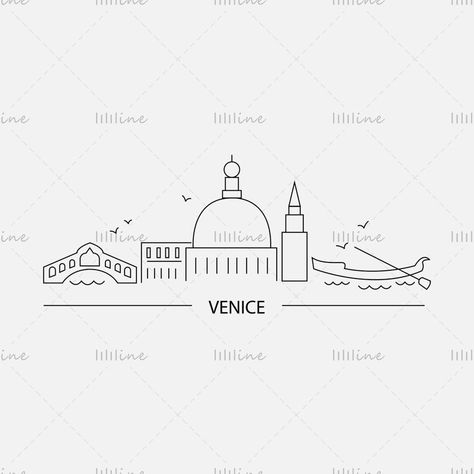 Venice Illustration Art, Venice Italy Tattoo, Venice Tattoo Ideas, Venice Drawing, Venice Tattoo, Venice Illustration, City Logos Design, Skyline Tattoo, Venice Map