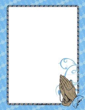 Wrinkled hands folded in prayer around a rosary adorn this printable blue border for Christian believers. Free to download and print. Prayer Border Ideas, Christmas Shopping List Printable, Page Borders Free, Baby Dedication Certificate, Printable Border, Prayer Images, Character Sheet Template, Border Templates, Christian Images