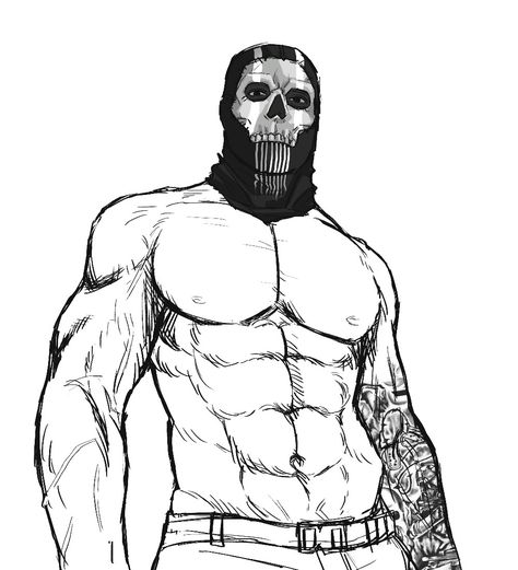 Ghost Cod No Shirt, Ghost Cod Tattoo Sleeve, Ghost Ocs Ideas, Ghost Cod Drawing Reference, Call Of Duty Ghosts Drawings, Ghost Tattoos Cod, Ghost Drawing Call Of Duty, Ghost Cod Shirtless Fanart, Call Of Duty Ghost Tattoo