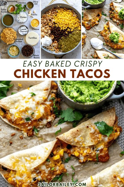 The best salsa verde Crispy Chicken Tacos. These tacos are fully loaded with flavor and a crispy texture. You will love these! via @sailor_bailey