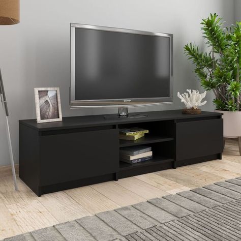 Mobilier d'intérieur > Meuble de salon > Meuble TV YOUTHUP, Avec un design à la fois tendance et pratique, ce meuble TV robuste deviendra certainement un point central de votre pièce. Ce meuble TV de style classique en aggloméré de haute qualité, sera un supplément intemporel à votre maison. Il dispose de 2 portes et de 2 compartiments ouverts pour ranger des appareils multimédia, des consoles de jeu et des magazines. De plus, le support TV est facile à nettoyer avec un chiffon humide. Le meuble Tv Stand Sideboard, Black Tv Stand, Wood Entertainment Center, Suport Tv, Black Tv, Wooden Tv Stands, Media Furniture, Sideboard Tv Unit, Mobile Tv