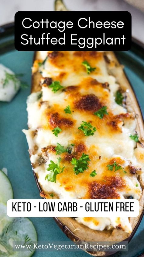 Cottage cheese stuffed eggplant boats are a delicious dish that combines the rich flavors of eggplant with a creamy, cheesy filling. Low Carb Eggplant Recipes, Cottage Cheese Dinner, Eggplant Boats, Stuffed Eggplant, Low Carb Vegetarian Recipes, Cottage Cheese Recipes, Baked Eggplant, Vegetarian Main Dishes, Best Vegetarian Recipes