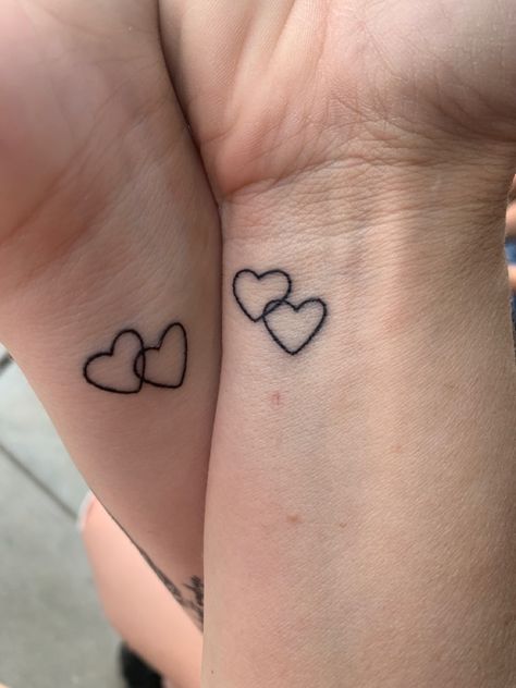 Mother And Daughter Heart Tattoos, Two Hearts Tattoo Best Friends, Tattoo Ideas Matching Mom And Daughter, Maching Tattoos Mom, Matching Heart Tattoos Mother Daughters, Matching Tats With Mom, Tiny Tattoos Mother Daughter, Sister Tattoos Hearts, Small Mother And Daughter Tattoos