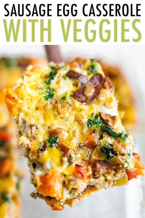 This veggie-packed sausage egg casserole is the perfect healthy dish to serve a crowd. It's dairy-free and gluten-free, but still packs tons of flavor! #eatingbirdfood Dairy Free Egg Casserole, Dairy Free Breakfast Casserole, Sausage Egg Bake, Egg Bake Casserole, Sausage Egg Casserole, Eating Bird Food, Dairy Free Breakfasts, Sausage Casserole, Egg Casserole Recipes