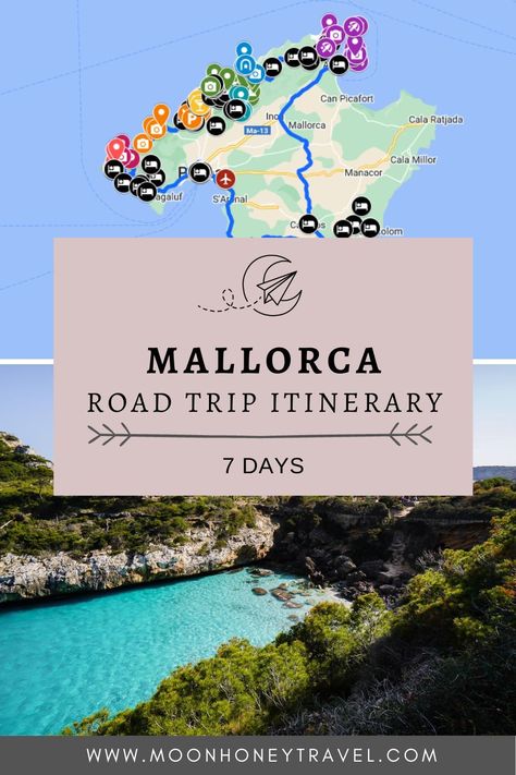 Find out how to plan a one week trip to Mallorca, Balearic Islands, Spain. #spain #mallorca #roadtrip #europetrip Spain Coast Road Trip, Mallorca Spain Itinerary, Mallorca Itinerary, Spain Places To Visit, Deia Mallorca, Mallorca Travel, One Week Itinerary, Spain Mallorca, Backpacking Spain