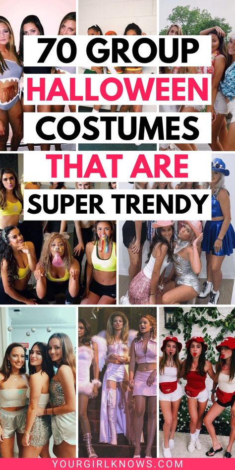 Halloween is a different vibe with friends, right? So here are 79 insanely cute Group Halloween Costumes that people will flood your crew. You'll not lack any inspiration for BFF Halloween costumes or Group Halloween costumes for teens. Check them out real quick! Halloween Group Costume Ideas For Women, Woman Group Halloween Costumes, Group Female Halloween Costumes, Women’s Group Halloween Costumes, Fancy Dress Group Ideas, Halloween Costumes For Three Girls Group, Costumes For Groups Of Friends, 3 Girl Halloween Costumes Friends, College Girl Group Halloween Costumes