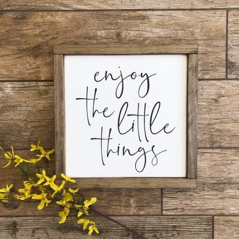 Enjoy The Little Things | 12" Square Sign | Modern Farmhouse Framed Painted Wood Sign | Inspirationa Small Signs Wood, Square Signs, Small Chalkboard Signs, Diy Vinyl Projects, Cricut Signs, Smallwoods Signs, Diy Quotes, Wood Signs Sayings, Fav Products