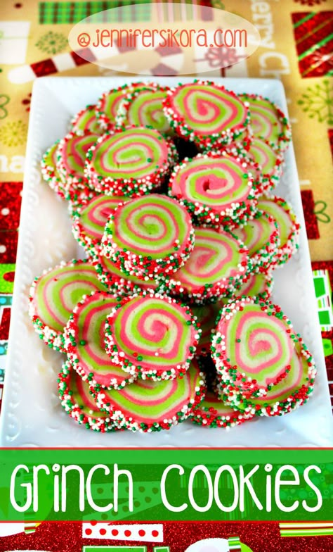 Grinch Cookie Ideas, The Grinch Desserts, Grinch Themed Treats, Grinch Baked Goods, Grinch Deserts, Grinch Treats For Kids, Grinch Inspired Food, Grinch Snacks For Kids, Whoville Cookies