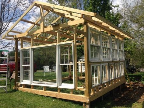 building a greenhouse from old windows, diy, gardening, outdoor living, repurposing upcycling Greenhouse From Old Windows, Building A Greenhouse, Window Greenhouse, Hobby Greenhouse, Greenhouse Shed, Build A Greenhouse, Home Greenhouse, Wooden Greenhouses, Backyard Greenhouse