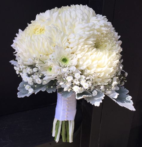 White China Mum bouquet for Danielle Wedding Bouquet Chrysanthemum, Chrysanthemum Wedding Bouquet, Mum Bouquet, Chrysanthemum Wedding, Church Pews, White Mums, White Chrysanthemum, Summer Wedding Bouquets, Wedding Moodboard