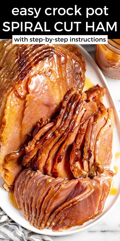 This easy crock pot ham is coated in a sweet and simple orange, brown sugar glaze and cooks perfectly tender and juicy right in the slow cooker. This crowd-pleasing main dish is perfect for your next holiday get-together! Juicy Ham, Easy Ham Recipes, Easy Ham Glaze, Party Meals, Maple Glazed Ham, Ham Recipes Baked, Spiral Ham, Crockpot Ham, Easter Menu