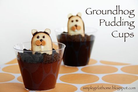 Happy Groundhog’s Day! Groundhog Birthday, Groundhog Day Crafts, Groundhog Day Activities, Ground Hog, Happy Groundhog Day, Edible Crafts, Pudding Cups, Pepperidge Farm, School Treats