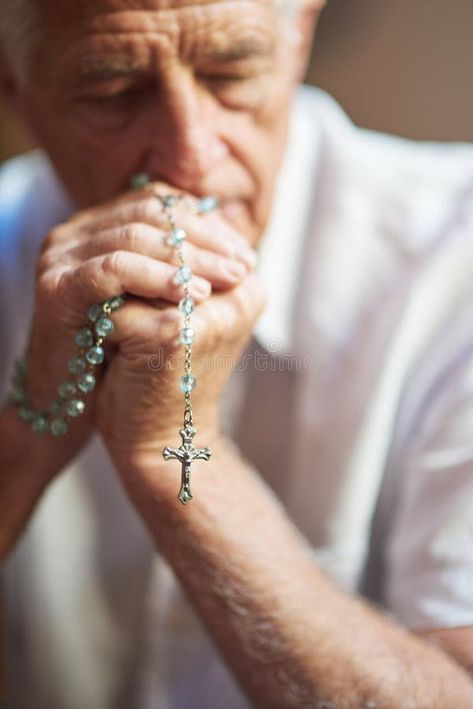 Rosary, God and senior man with praying at home for religious healing, mercy and faith in Jesus. Retirement, peace and stock photography Rosary Photography, Man Praying, Rosary, Stock Photography, Photo Image, At Home, Jesus, Healing, Photography