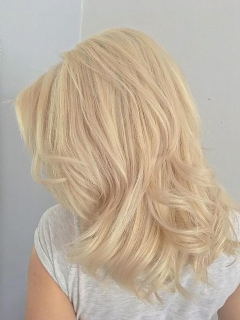 Butter Platinum Blonde, Honey Platinum Blonde Hair, Blonde Hair One Color, Medium Layered Blonde Hair, Natural Blonde Hair Inspiration, Blonde Hair With Pale Skin, Vanilla Cream Blonde Hair, Light Beige Blonde Hair, Solid Blonde Hair