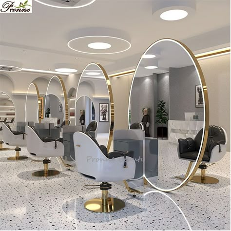 Luxury Hair Salon Aesthetic, Salon Mirror Ideas, Hair Salon Mirror, Barber Mirror, Parlour Design, Salon Mirror, Beauty Room Salon, Salon Mirrors, Perm Hair