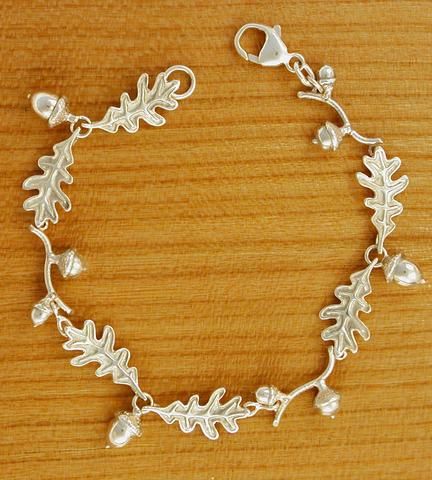 Oak Leaf with Acorn Bracelet - sterling silver Acorn Jewelry, Silver Necklace Simple, Simple Silver Jewelry, Silver Diamond Necklace, Fine Silver Jewelry, Silver Jewelry Design, Silver Jewels, Leaf Jewelry, Oak Leaf