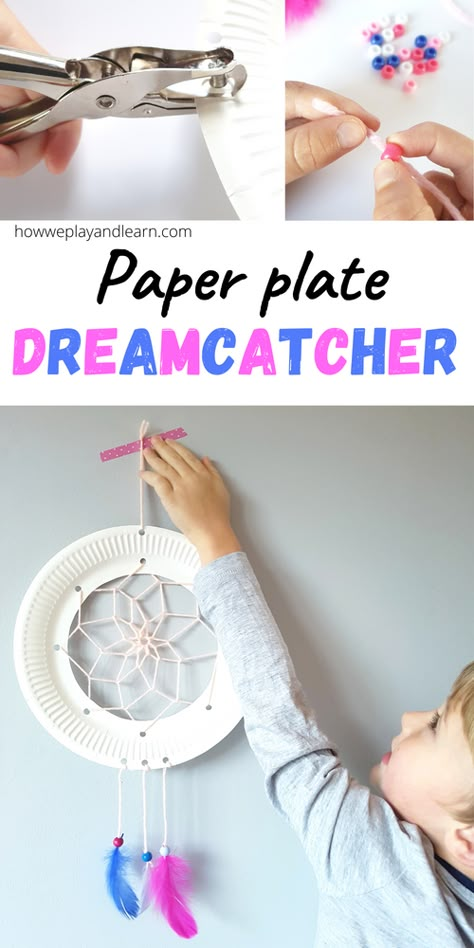 Child putting up a paper plate dreamcatcher craft Native American Heritage Month Activities For Toddlers, Dream Catcher Preschool Craft, Indigenous Art Preschool, Dreamcatcher Craft For Kids, Indigenous Day Activities For Kids, Indigenous Peoples Day Crafts For Kids, Indigenous Crafts For Kids, Indigenous Activities For Kids, Indigenous Art For Kids