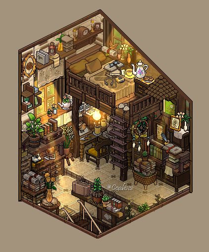 Isometric House Illustration, Dnd Bedroom, Isometric Game Art, Isometric Architecture, Isometric House, Isometric Pixel, Pixel City, Isometric Room, Habbo Hotel