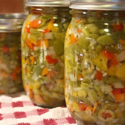 Hot Italian Giardiniera Recipe | Allrecipes Giardiniera Recipe, Italian Beef Sandwiches, Sausage Sandwiches, Italian Beef, Pickled Veggies, Pickled Vegetables, Tapenade, Pickling Recipes, Pizza Toppings