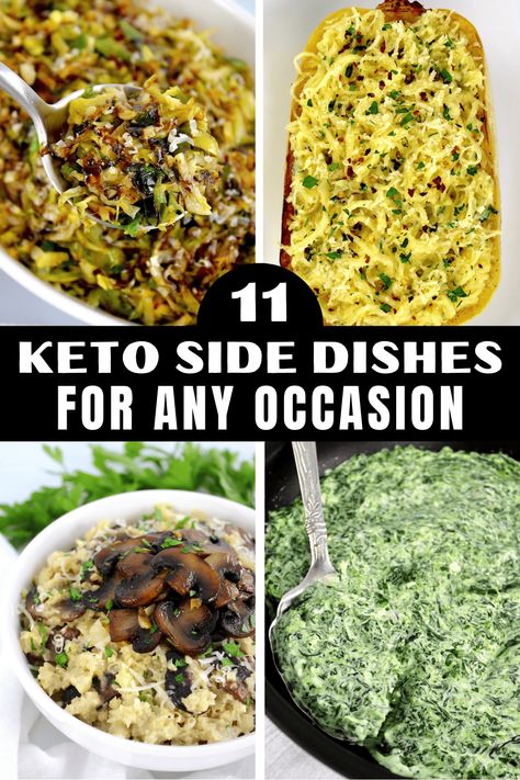 Side dishes don't have to be boring when you're following a Keto diet.  There are so many great vegetables that we can enjoy and with a little creativity, they can be transformed into something really special.  These Keto sides are flavorful and will pair well with any protein you are serving! Keto Friendly Side Dishes, Keto Side Dish, Side Dishes For Fish, Garlic Roasted Broccoli, Bacon Cauliflower, Keto Sides, Green Beans With Bacon, Steak Side Dishes, Side Dishes For Chicken