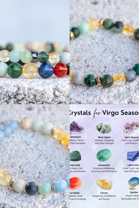 Virgo Gemstone, Virgo Bracelet, Spirit Quartz, Practical Magic, Virgo Zodiac, Oct 31, Crystal Bracelet, Moss Agate, Gemstone Bracelet