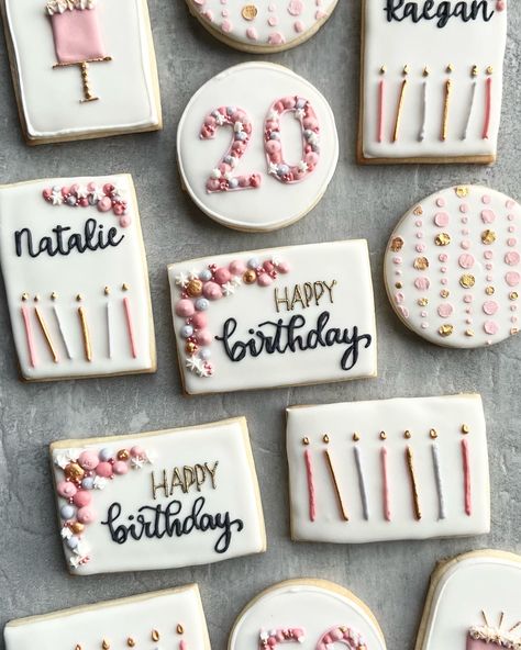 15 Birthday Cookies, Easy Birthday Cookies Decorated, Icing Cookies Birthday, Simple Birthday Cookies, Birthday Cookies For Women, Royal Icing Cookies Birthday, 20th Birthday Cookies, Birthday Sugar Cookies Woman, 18th Birthday Cookies Decorated