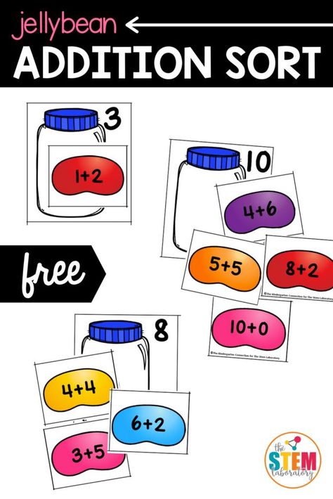 Kids will love working on addition within 10 using this playful jelly bean addition game. Kids can use jelly beans as hands-on math manipulatives to build pictures of the math equations. Perfect for a math center or small instructional group activity! #mathcenters #addition #mathmanipulatives Free Math Centers, Pattern Cards, Addition Games, Math Centers Kindergarten, Teaching Numbers, Kindergarten Games, Math Groups, Math Manipulatives, Bouncy Balls