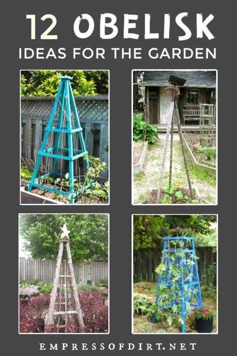 Creative obelisk ideas from home gardens. Use them as both garden art and to support climbing plants. Garden Obelisk Ideas, Trellis Ideas Garden, Outdoor Trellis Ideas, Obelisk Ideas, Garden Trellis Ideas, Obelisk Trellis, Garden Plant Supports, Climbing Plant Support, Diy Garden Trellis