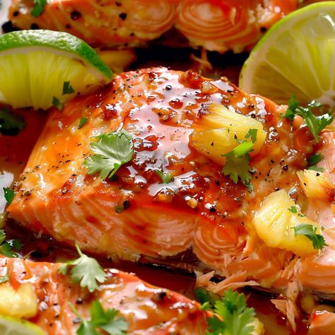 April Moodboard, Pineapple Salmon, Fish Salmon, Baked Pineapple, Easy Salmon Recipes, Quick Dinners, Baked Salmon Recipes, Refreshing Salad, Salmon Dishes