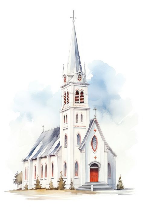 Chapel Watercolor, Church Sketch, Church Ornaments, Church Illustration, Church Template, Blur Image Background, Old Country Churches, Building Plans House, Inspirational Printables