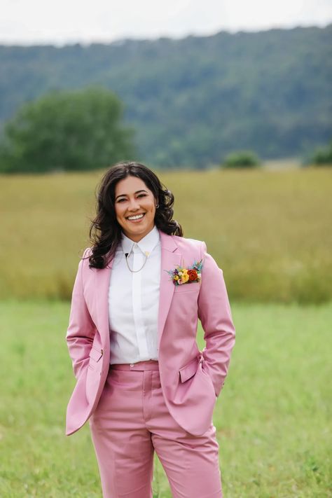 A Love Note to Their Community: This Inclusive + Creative D.C. Wedding Is Absolutely Perfect Wedding Lesbian Outfits Style, Light Wedding Suit, Butch Wedding Attire, Non Binary Wedding Guest Outfit, Queer Wedding Guest Outfit, Lesbian Suits Wedding, Gay Wedding Outfits, Non Binary Wedding Outfit, Lesbian Suits