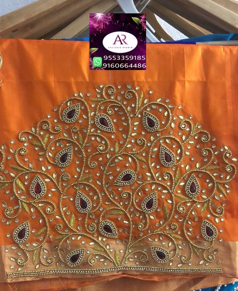 Contact:6282247477 Arri Work Blouse Designs Bridal, Aari Kodi Design Blouse, Arri Work Blouse Designs, Blouse Design Aari Work, Blouse Maggam Work, Mirror Work Blouse Design, Aari Design, Latest Bridal Blouse Designs, Maggam Work Blouse