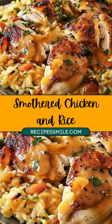 Enjoy a rich and creamy Smothered Chicken and Rice dish that combines tender chicken breasts with flavorful rice, vegetables, and a luscious sauce. Perfect for family dinners and easy to make, this recipe will become a staple in your home. Keywords: smothered chicken and rice, creamy chicken recipe, easy chicken dinner. Chicken Rice Recipes For Dinner, Dinner With Rice Ideas, Chicken And Rice Recipes Instant Pot, What To Cook With Chicken Breast, Smothered Chicken And Rice Recipes, Oven Baked Chicken And Rice Recipes, Cream Of Mushroom Chicken And Rice, Chicken Legs And Rice Recipes, Chicken And Rice Recipes Stovetop