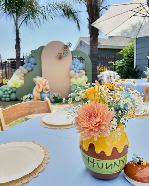 21+ *Cutest* Winnie The Pooh Baby Shower Ideas You Need To See Table Decorations Winnie The Pooh, Winnie The Pooh Honeycomb Decor, May Babyshowers, Winnie The Pooh Shower Decorations, Whinne Pooh Baby Shower Boy, Vintage Winnie The Pooh Baby Shower Idea, Vintage Winnie The Pooh Centerpieces, Pooh Bear Party Ideas, Winnie The Pooh Baby Shower Themes