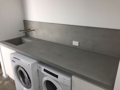 Microcement Laundry Room, Cement Laundry Room, Concrete Laundry Room, Concrete Laundry Sink, Laundry Countertop, Minimalistic House, Concrete Bench Top, Cement Sink, Laundry Table