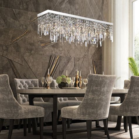 Crystal Chandelier Dining Room, Kitchen Chandelier, Dining Room Pendant, Linear Pendant Light, Pendant Lighting Dining Room, Modern Crystal Chandelier, Luxury Dining Room, Contemporary Dining Room, Luxury Dining