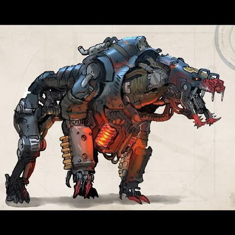 Robot Monster Concept Art, Biomechanical Monster, Mech Animals, Animal Mech, Cyberpunk Monster, Robotic Creatures, Mechanical Monster, Mechanical Animals, Robot Monster