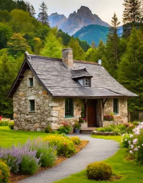 Small Stone Cottage, Stone Cabin, Tiny House Exterior, Log Cabin Rustic, Fairytale House, Stone Cottages, Small Cottages, Bad Behavior, Stone Cottage