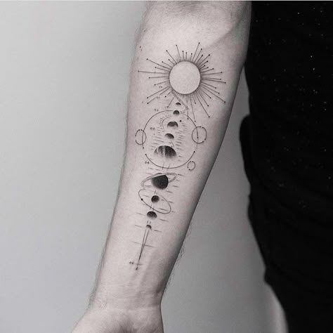 Planets Tattoo, Tattoo Sonne, Planet Tattoo, Astronomy Tattoo, Minimalist Tattoo Meaning, Solar System Tattoo, 16 Tattoo, Typography Tattoo, Planet Tattoos