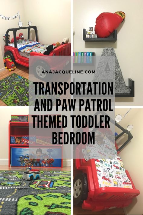 Transportation and Paw Patrol toddler bedroom | Transportation Toddler Bedroom | Paw Patrol Bedroom | Transportation Themed Bedroom | www.anajacqueline.com Paw Patrol Room Ideas, Paw Patrol Room Ideas Toddler Boys, Paw Patrol Bedroom Ideas For Boys, Transportation Toddler Room, Transportation Theme Bedroom, Transportation Bedroom, Paw Patrol Room, Paw Patrol Bedroom, Boy Bedroom Ideas