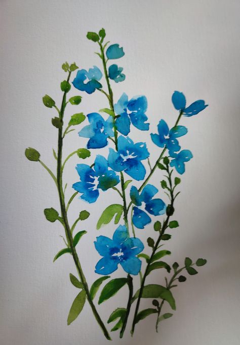 Blue Delphinium Painting, Watercolor Delphinium, Delphinium Painting, Blue Delphinium Flower, Delphinium Flower, How To Paint Flowers, Flower Watercolour, Handy Manny, Delphinium Flowers