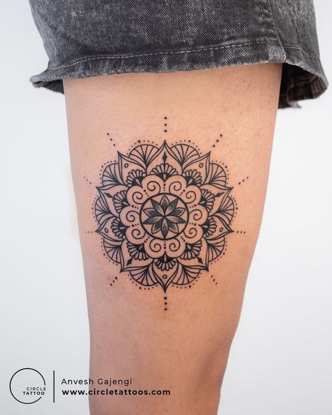 Circle Mandala Tattoo, Mandala Tattoo Circle, Tattoo Pricing, Mandala Tattoo Men, Mandala Thigh Tattoo, Mandela Tattoo, Thigh Tattoo Men, Women Circle, Mandala Tattoos