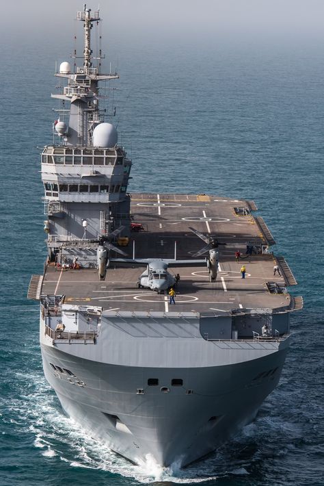 MV-22 Osprey on the deck of French LHD Tonnerre during joint deployment Bois Belleau 100, 2018 [1367x2048] - Imgur World Of Warships Wallpaper, Navy Aircraft Carrier, French Military, Us Navy Ships, Landing Craft, Naval Force, Navy Aircraft, Navy Marine, French Navy