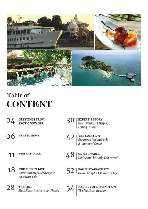 Table of content, Travel In Style magazine the 18th Edition Magazine Calendar Layout, Table Of Content Graphic Design, Table Of Content Magazine Layout, Travel Magazine Table Of Contents, Travel Proposal Design, Content Magazine Design, Magazine Content Ideas, Content Page Magazine, Table Of Content Magazine