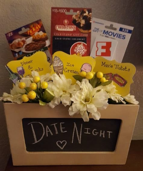 Date Night Gift Basket Movie Date Night Gift Basket Ideas, Date Night Out Gift Basket, Date Night Package Gift Ideas, Date Night Baskets Couples, Date Night Gift Card Basket, Date Night Auction Basket, Newlywed Gift Basket Ideas, Date Night Themed Gift Baskets, Date Night Auction Basket Ideas