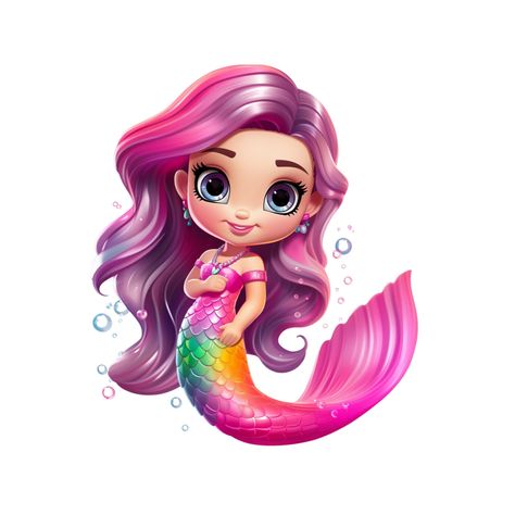 Graphic Design Stickers, Cartoon Character Clipart, Mermaid Cartoon, Little Mermaid Cakes, Mermaid Clipart, Fairy Clipart, Mermaid Cake Topper, Printable Cute, Rainbow Mermaid