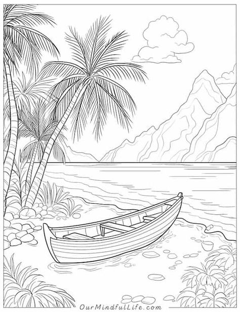 46 Tranquil Beach Coloring Pages [Free Printables] - Our Mindful Life Coloring Pages Landscape Easy, Beach Drawings, Teacher Drawing, Inside Out Coloring Pages, Beach Sketches, Coloring Pages Nature, Beach Coloring Pages, Our Mindful Life, Summer Drawings