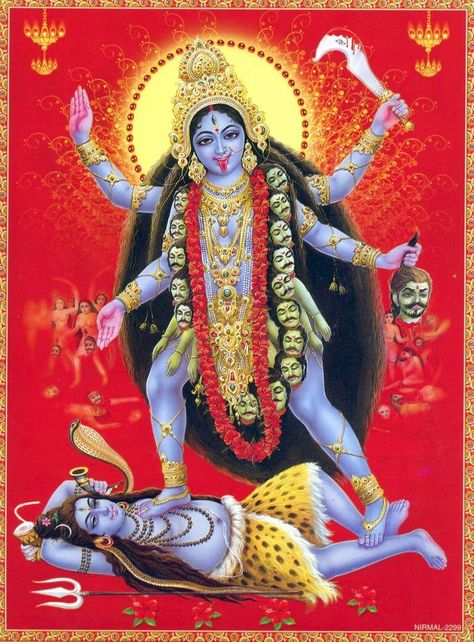 Kali Astride Shiva Vintage-style Devotional Print (via Etsy: EasternImage) Chetra Navratri, Maa Mahakali, Hindu Cosmos, Maa Kali Images, Ma Kali, Goddess Kali Images, Kali Maa, Indian Goddess Kali, Mother Kali