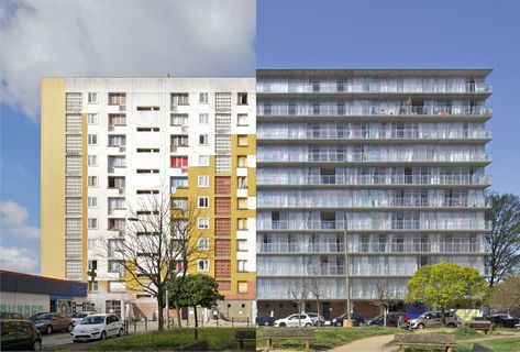 Before and after. Transformation of 530 dwellings, block G, H, I,Burdeos, de Lacaton & Vassal con Frédéric Druot y Christophe Hutin. Copenhagen Architecture, Renovation Facade, Collective Housing, Architecture Awards, Social Housing, Project Photo, Urban Planning, Residential Architecture, Renovation Project