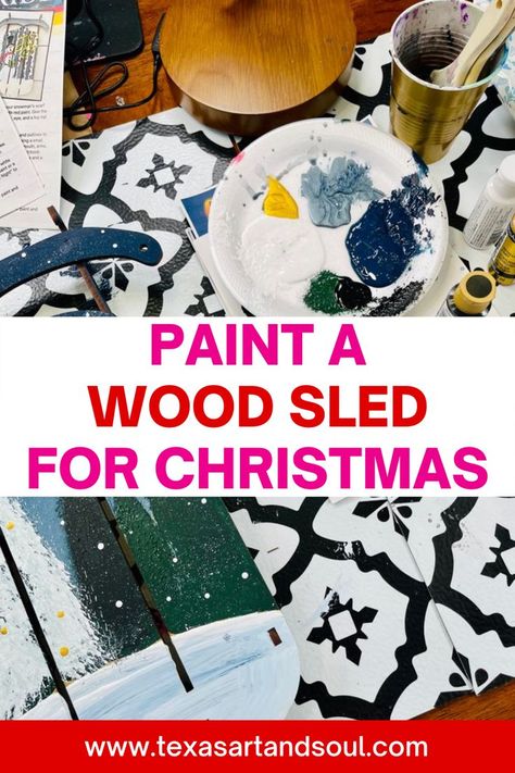 Diy Sled Decor, Sled Painting Ideas, Painted Sleds For Christmas, Sled Decor, Wood Sled, Ceramics Painting, Wooden Sleigh, Get Ready For Christmas, Green Diy